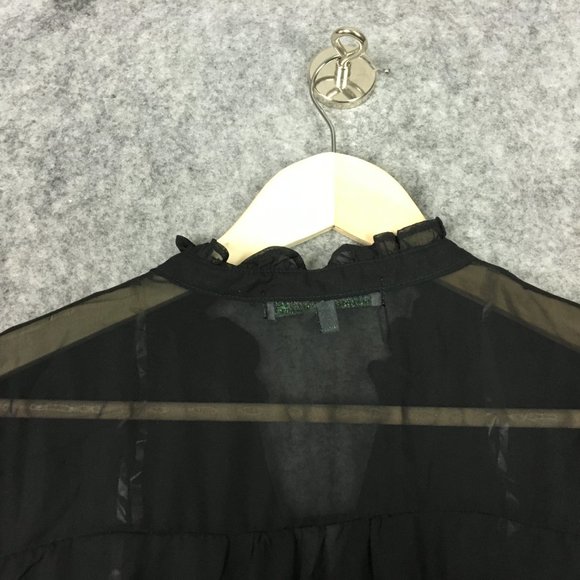 Almost Famous Dress S Long Sleeve Black Chiffon Belted A Line V Neck Casual - Picture 14 of 16